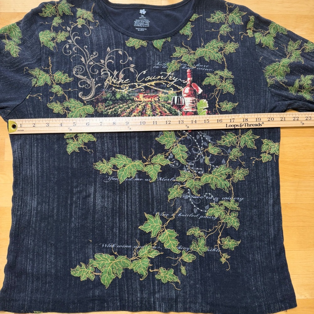 Northern Reflections Wine Country Vineyard Graphic Top Black Size XL Cottagecore - Picture 7 of 9